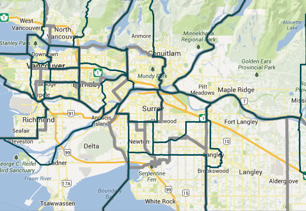 The grey lines represent riding boundaries in the last four elections. The blue lines represent the new ones. Yeah, this won't confuse anyone. 