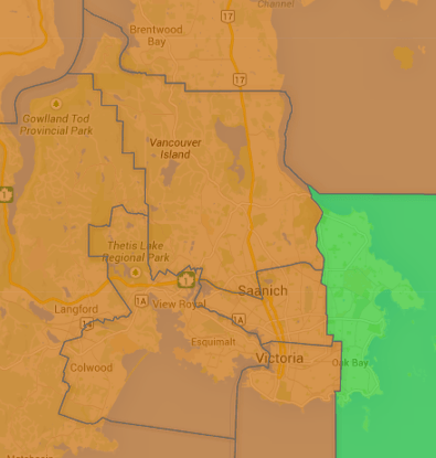 All five seats completely in "Greater Victoria" are below the provincial average in population, which could spell trouble for the NDP